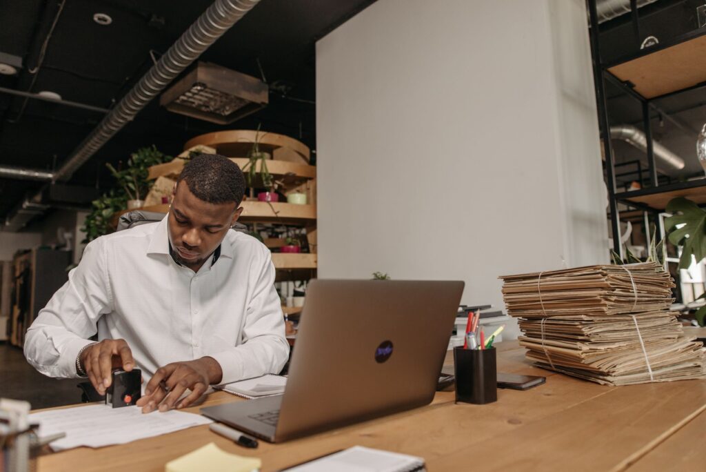 Professional working with project documents