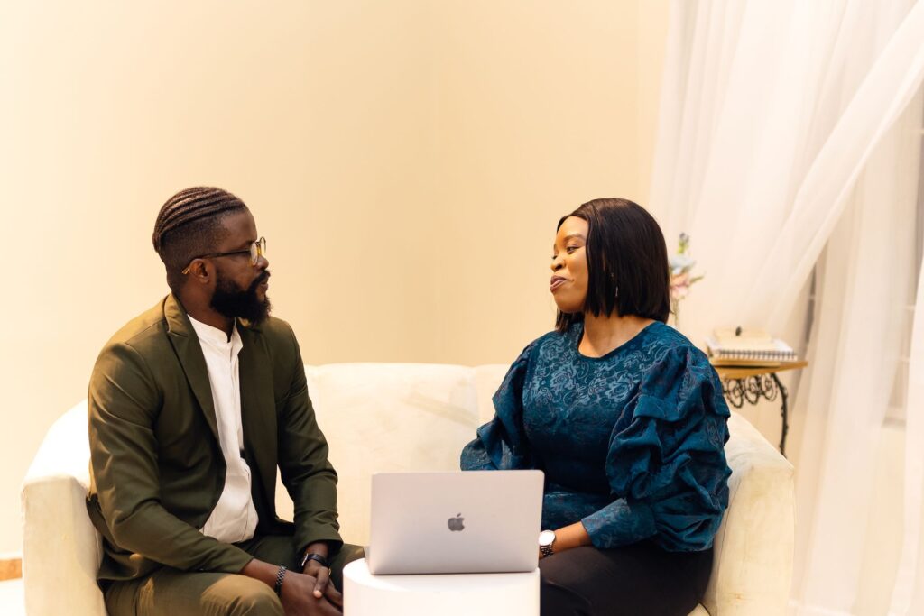 African colleagues discussing work in Lagos